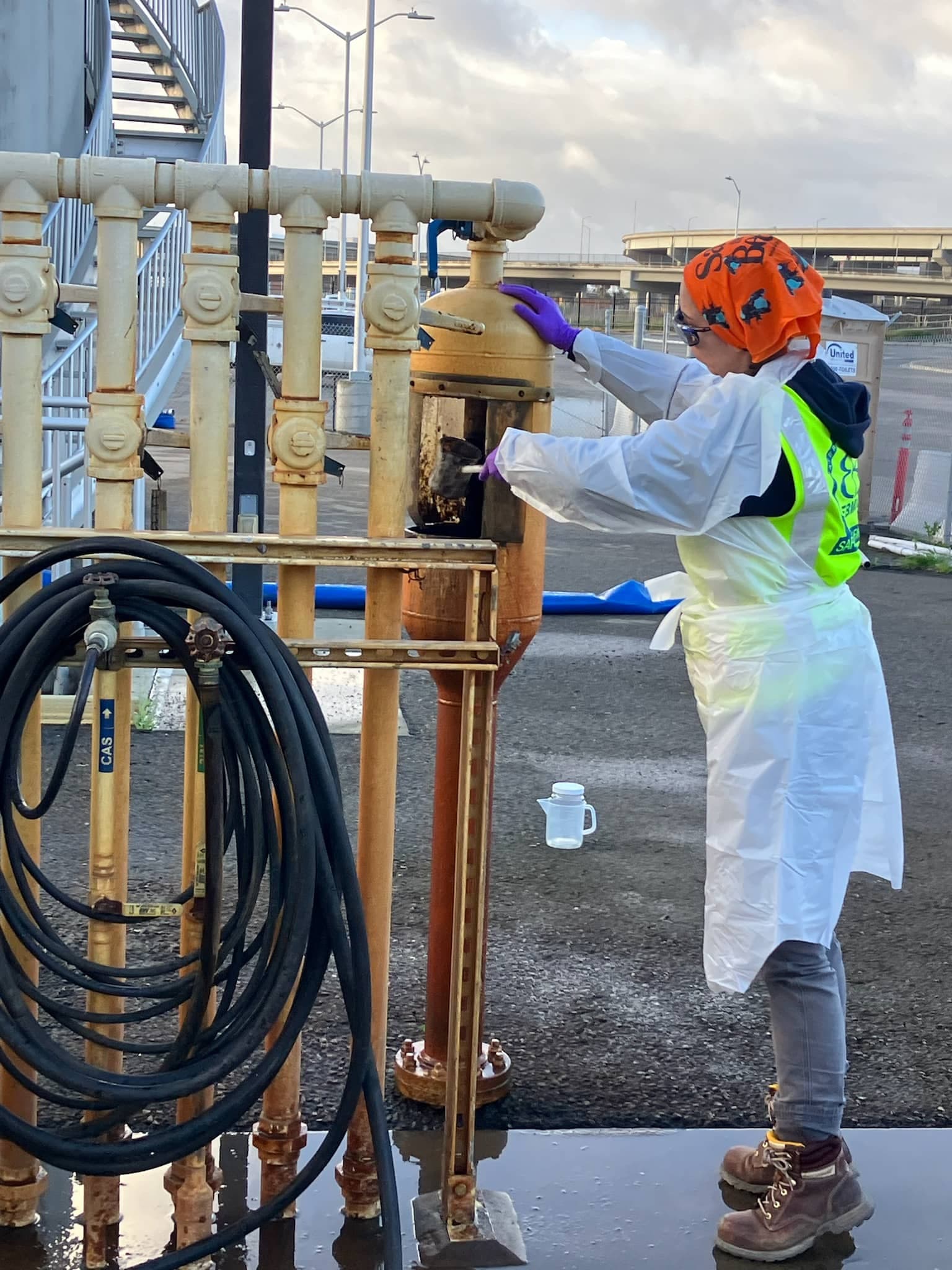 East Bay Municipal Utility District team member collecting weekly wastewater samples